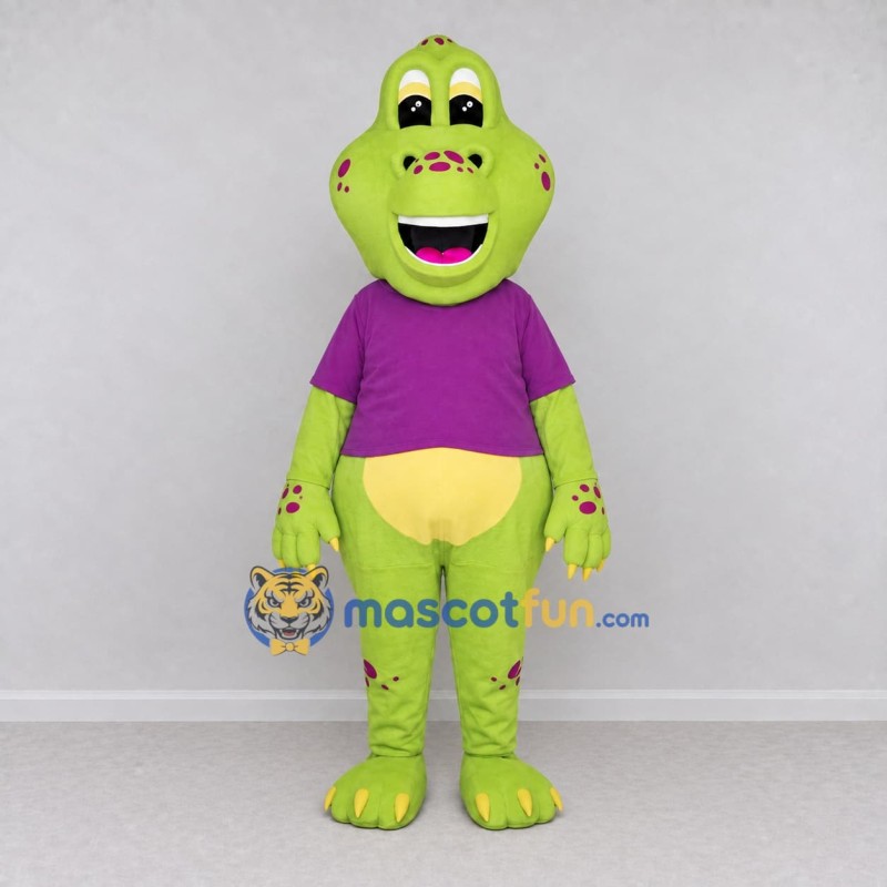 Custom Green and Purple Frog Character in a Shirt Mascot Costume Adult Full Body Suit for School Events Custom Green and Purple Frog Character in a Shirt Mascot Costume Adult Full Body Suit for School Events
