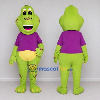 Custom Green and Purple Frog Character in a Shirt Mascot Costume Adult Full Body Suit for School Events