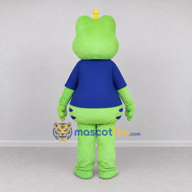 Custom Light Green and Blue Frog Character in a Shirt Mascot Costume Adult Full Body Suit for School Events Custom Light Green and Blue Frog Character in a Shirt Mascot Costume Adult Full Body Suit for School Events