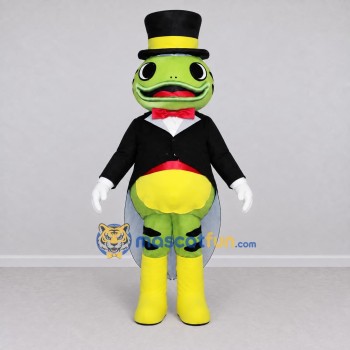 Custom Green and Black Frog in a Top Hat and Tailcoat Mascot Costume Adult Full Body Suit for Theme Parties Custom Green and Black Frog in a Top Hat and Tailcoat Mascot Costume Adult Full Body Suit for Theme Parties