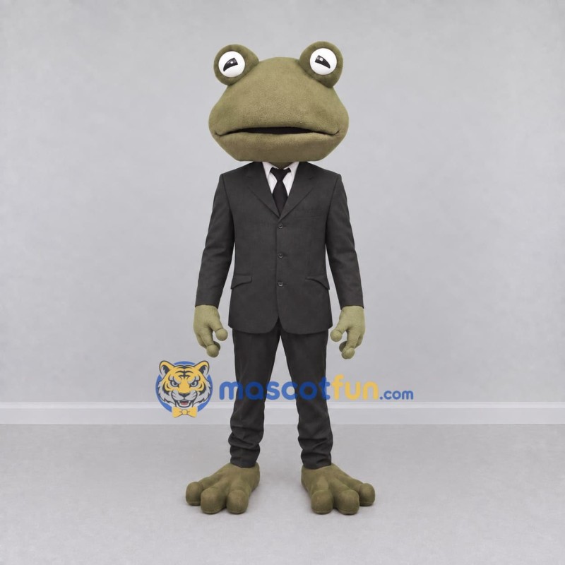 Custom Olive Green and Black Frog in a Suit Mascot Costume Adult Full Body Suit for Theme Parties