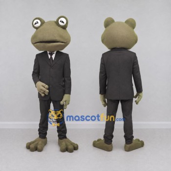 Custom Olive Green and Black Frog in a Suit Mascot Costume Adult Full Body Suit for Theme Parties