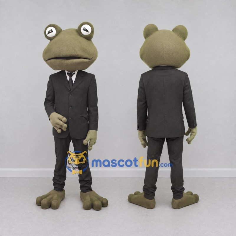 Custom Olive Green and Black Frog in a Suit Mascot Costume Adult Full Body Suit for Theme Parties