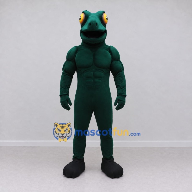 Custom Dark Teal Muscular Frog Character Mascot Costume Adult Full Body Suit for Sports Events