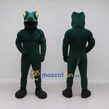 Custom Dark Teal Muscular Frog Character Mascot Costume Adult Full Body Suit for Sports Events