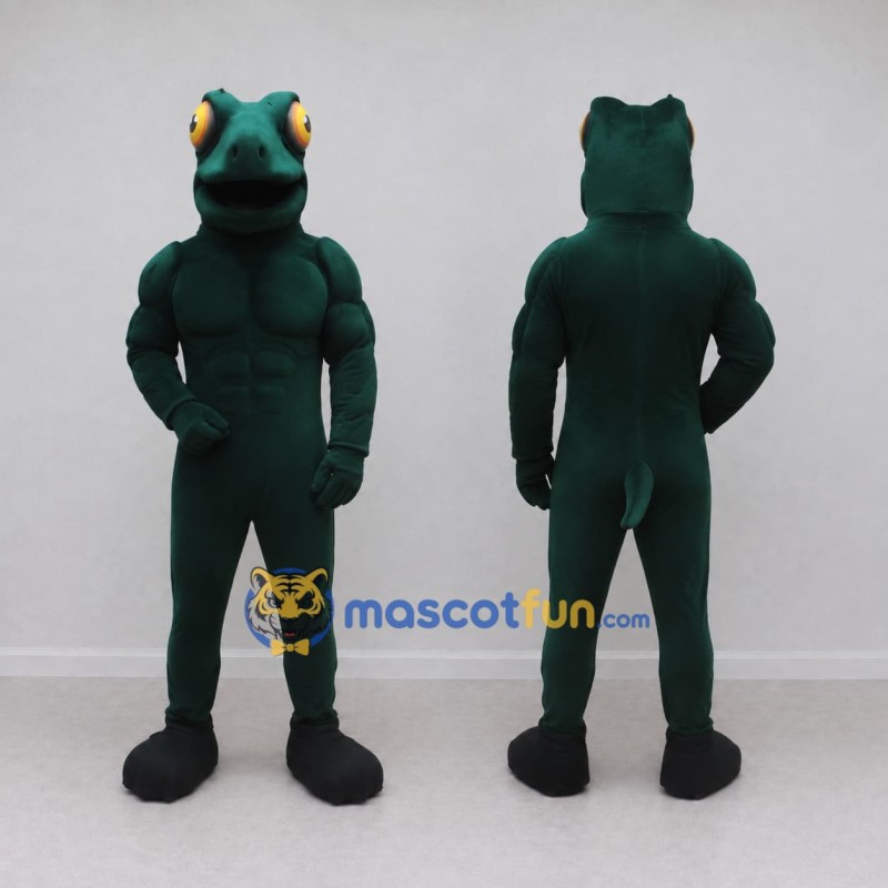 Custom Dark Teal Muscular Frog Character Mascot Costume Adult Full Body Suit for Sports Events