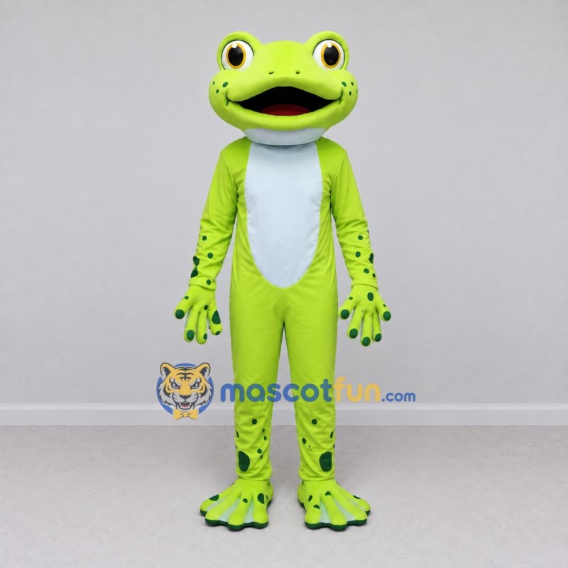Custom Light Green and White Spotted Frog Mascot Costume Adult Full Body Suit for Wildlife Events Custom Light Green and White Spotted Frog Mascot Costume Adult Full Body Suit for Wildlife Events