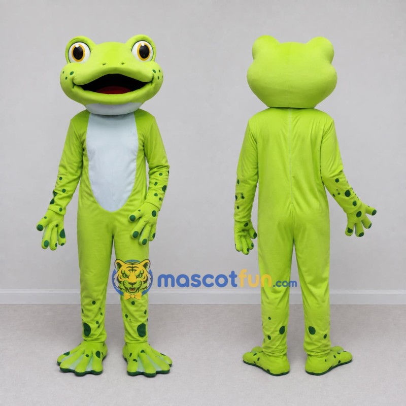 Custom Light Green and White Spotted Frog Mascot Costume Adult Full Body Suit for Wildlife Events Custom Light Green and White Spotted Frog Mascot Costume Adult Full Body Suit for Wildlife Events
