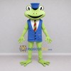 Custom Light Green and Blue Frog in a Vest and Hat Mascot Costume Adult Full Body Suit for Theme Parties Custom Light Green and Blue Frog in a Vest and Hat Mascot Costume Adult Full Body Suit for Theme Parties