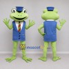 Custom Light Green and Blue Frog in a Vest and Hat Mascot Costume Adult Full Body Suit for Theme Parties Custom Light Green and Blue Frog in a Vest and Hat Mascot Costume Adult Full Body Suit for Theme Parties