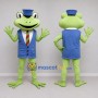 Custom Light Green and Blue Frog in a Vest and Hat Mascot Costume Adult Full Body Suit for Theme Parties