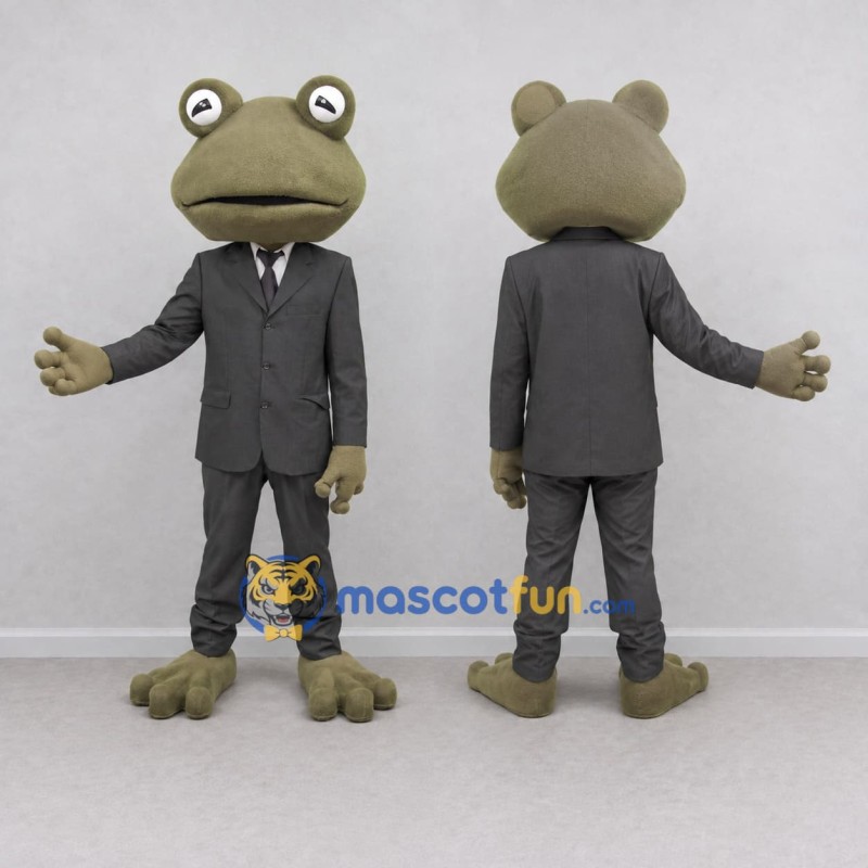 Custom Olive Green and Black Frog in a Suit Mascot Costume Adult Full Body Suit for Theme Parties