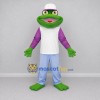 Custom Green and Purple Frog in Casual Clothes Mascot Costume Adult Full Body Suit for School Events Custom Green and Purple Frog in Casual Clothes Mascot Costume Adult Full Body Suit for School Events