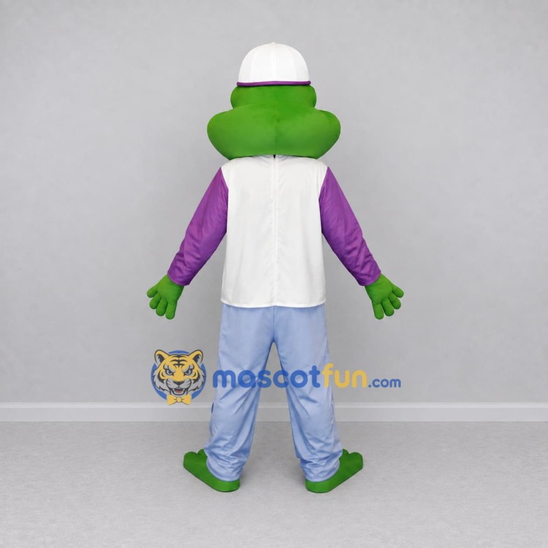 Custom Green and Purple Frog in Casual Clothes Mascot Costume Adult Full Body Suit for School Events Custom Green and Purple Frog in Casual Clothes Mascot Costume Adult Full Body Suit for School Events