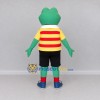 Custom Green and Yellow Frog in a Striped Shirt Mascot Costume Adult Full Body Suit for School Events