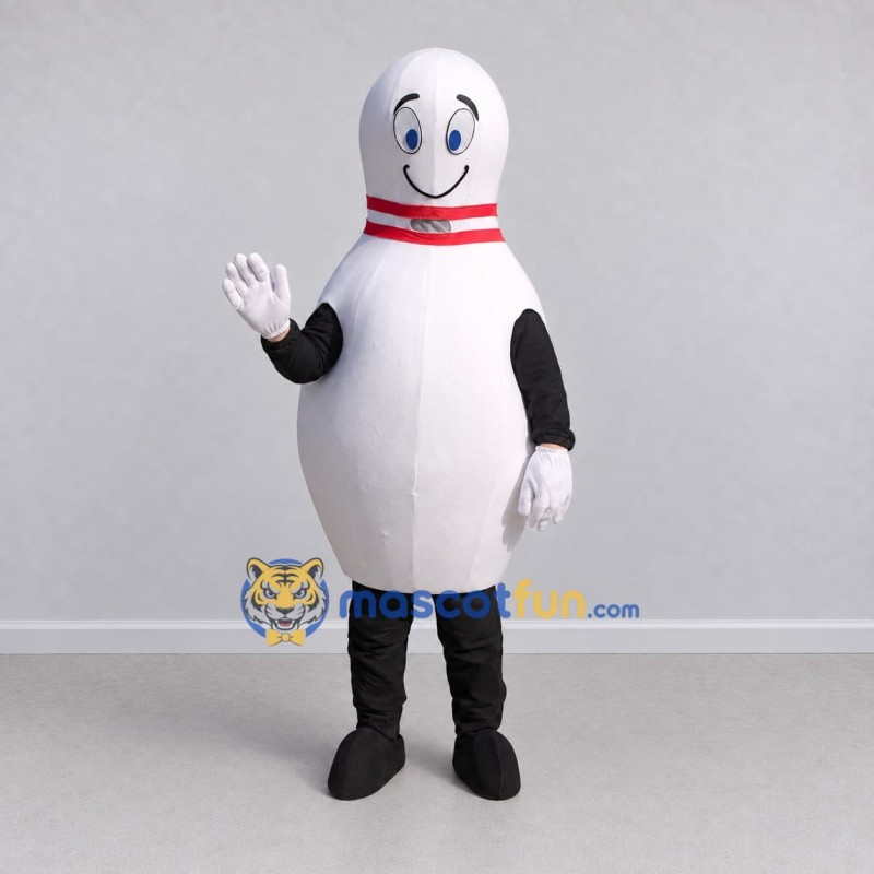 Custom White and Red Bowling Pin Character Mascot Costume Adult Full Body Suit for Sports Events Custom White and Red Bowling Pin Character Mascot Costume Adult Full Body Suit for Sports Events