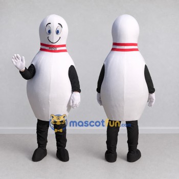 Custom White and Red Bowling Pin Character Mascot Costume Adult Full Body Suit for Sports Events