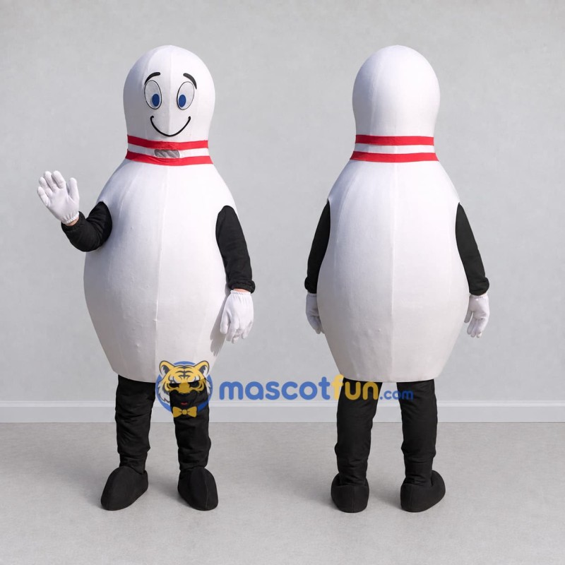 Custom White and Red Bowling Pin Character Mascot Costume Adult Full Body Suit for Sports Events Custom White and Red Bowling Pin Character Mascot Costume Adult Full Body Suit for Sports Events