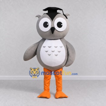 Custom Gray and White Owl with a Graduation Cap Mascot Costume Adult Full Body Suit for School Events Custom Gray and White Owl with a Graduation Cap Mascot Costume Adult Full Body Suit for School Events