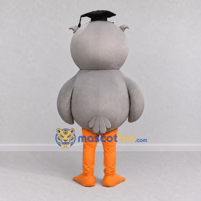 Custom Gray and White Owl with a Graduation Cap Mascot Costume Adult Full Body Suit for School Events Custom Gray and White Owl with a Graduation Cap Mascot Costume Adult Full Body Suit for School Events