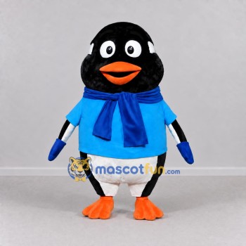 Custom Black and Blue Penguin in a Shirt and Scarf Mascot Costume Adult Full Body Suit for Winter Events Custom Black and Blue Penguin in a Shirt and Scarf Mascot Costume Adult Full Body Suit for Winter Events