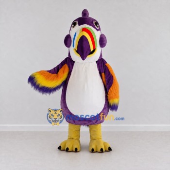 Custom Purple and Yellow Toucan Character Mascot Costume Adult Full Body Suit for Ocean Events Custom Purple and Yellow Toucan Character Mascot Costume Adult Full Body Suit for Ocean Events