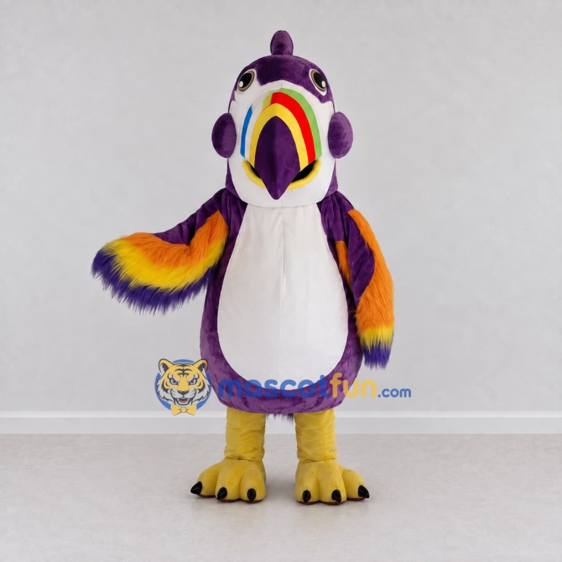 Custom Purple and Yellow Toucan Character Mascot Costume Adult Full Body Suit for Ocean Events