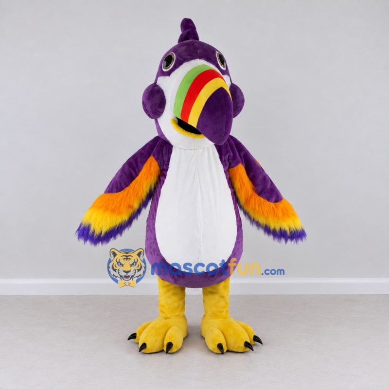 Custom Purple and Yellow Toucan Character Mascot Costume Adult Full Body Suit for Wildlife Events Custom Purple and Yellow Toucan Character Mascot Costume Adult Full Body Suit for Wildlife Events
