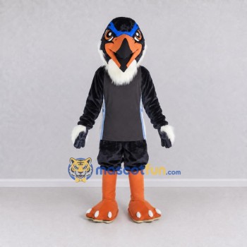 Custom Black and Orange Eagle Character in Sportswear Mascot Costume Adult Full Body Suit for Sports Events Custom Black and Orange Eagle Character in Sportswear Mascot Costume Adult Full Body Suit for Sports Events