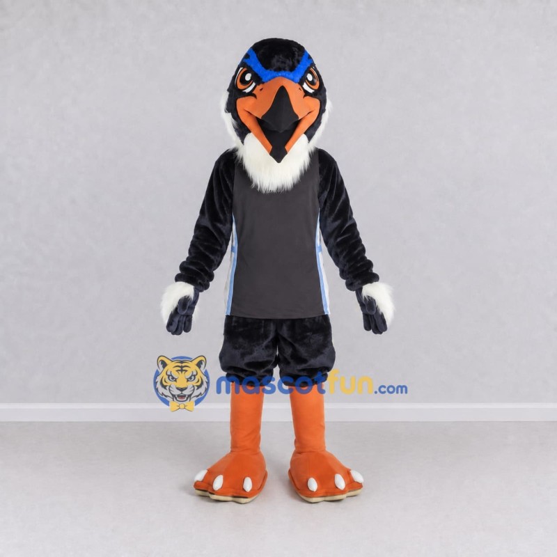Custom Black and Orange Eagle Character in Sportswear Mascot Costume Adult Full Body Suit for Sports Events Custom Black and Orange Eagle Character in Sportswear Mascot Costume Adult Full Body Suit for Sports Events