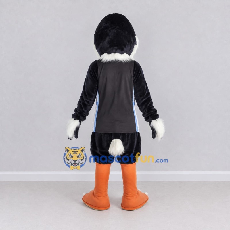 Custom Black and Orange Eagle Character in Sportswear Mascot Costume Adult Full Body Suit for Sports Events Custom Black and Orange Eagle Character in Sportswear Mascot Costume Adult Full Body Suit for Sports Events