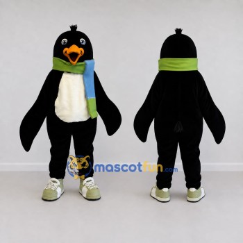 Custom Black and White Penguin with a Scarf Mascot Costume Adult Full Body Suit for Winter Events
