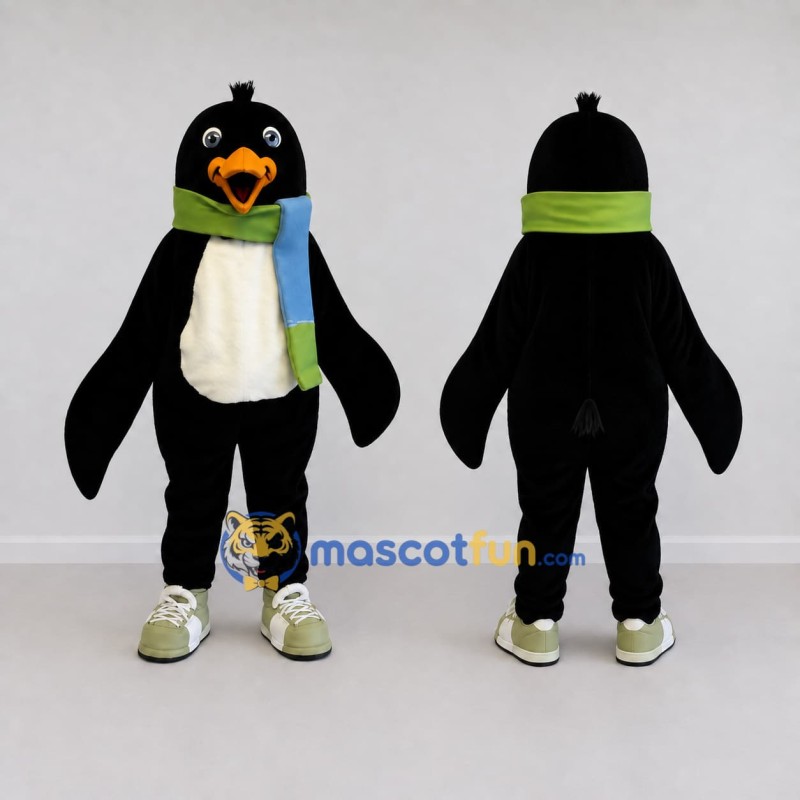 Custom Black and White Penguin with a Scarf Mascot Costume Adult Full Body Suit for Winter Events Custom Black and White Penguin with a Scarf Mascot Costume Adult Full Body Suit for Winter Events
