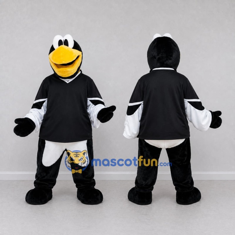 Custom Black and White Bird Character in Sportswear Mascot Costume Adult Full Body Suit for Sports Events Custom Black and White Bird Character in Sportswear Mascot Costume Adult Full Body Suit for Sports Events