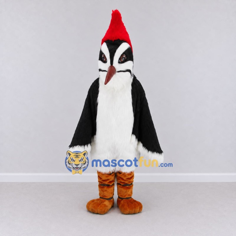 Custom Black and Red Woodpecker Character Mascot Costume Adult Full Body Suit for Wildlife Events Custom Black and Red Woodpecker Character Mascot Costume Adult Full Body Suit for Wildlife Events