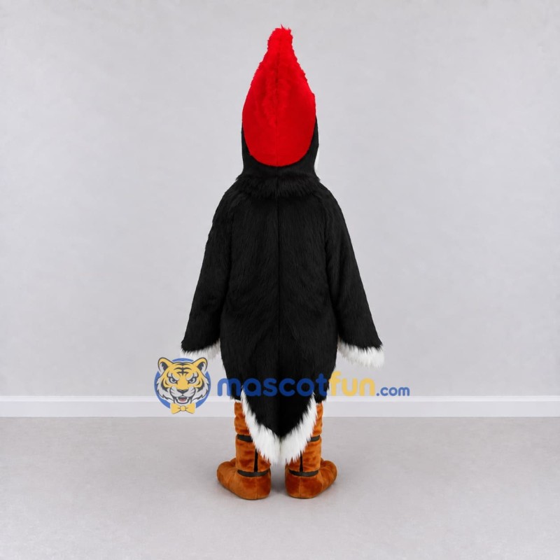 Custom Black and Red Woodpecker Character Mascot Costume Adult Full Body Suit for Wildlife Events Custom Black and Red Woodpecker Character Mascot Costume Adult Full Body Suit for Wildlife Events