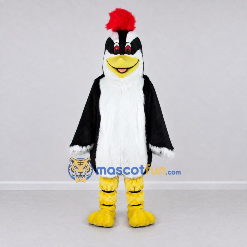 Custom Black and White Woodpecker Character Mascot Costume Adult Full Body Suit for Wildlife Events Custom Black and White Woodpecker Character Mascot Costume Adult Full Body Suit for Wildlife Events