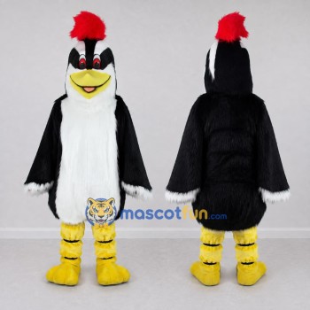 Custom Black and White Woodpecker Character Mascot Costume Adult Full Body Suit for Wildlife Events
