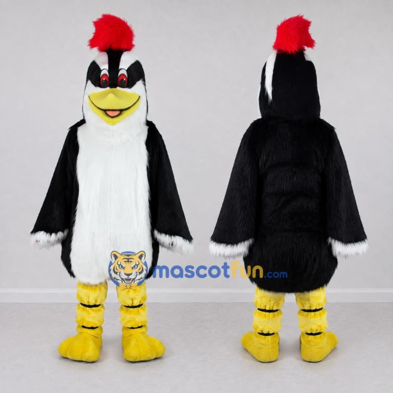 Custom Black and White Woodpecker Character Mascot Costume Adult Full Body Suit for Wildlife Events Custom Black and White Woodpecker Character Mascot Costume Adult Full Body Suit for Wildlife Events