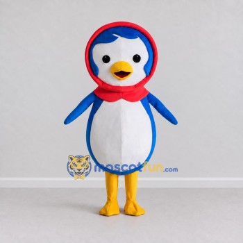 Custom Blue and White Penguin Character with a Hood Mascot Costume Adult Full Body Suit for Winter Events
