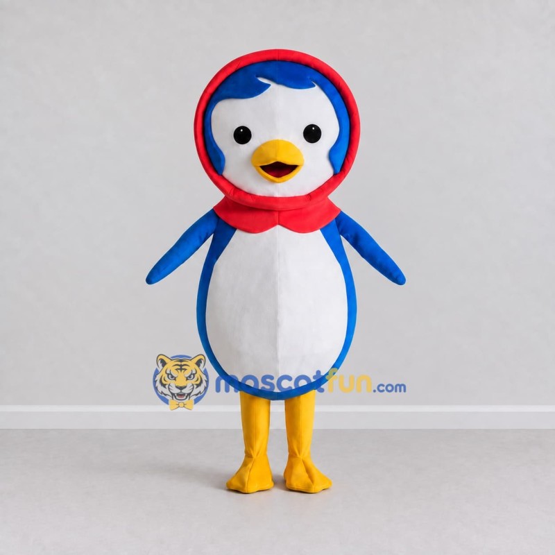 Custom Blue and White Penguin Character with a Hood Mascot Costume Adult Full Body Suit for Winter Events Custom Blue and White Penguin Character with a Hood Mascot Costume Adult Full Body Suit for Winter Events
