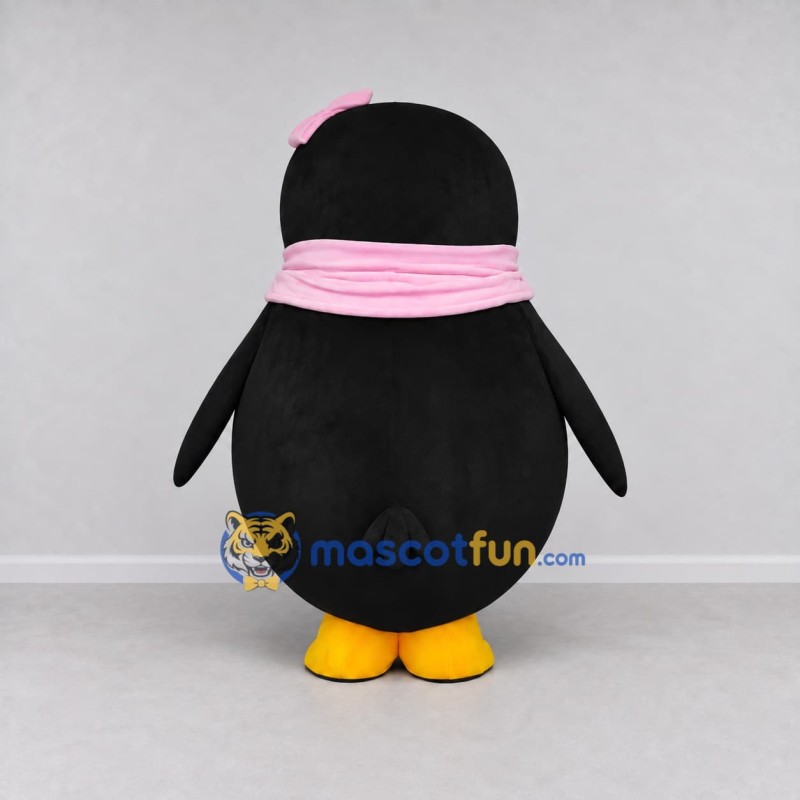 Custom Black and White Penguin with a Pink Scarf Mascot Costume Adult Full Body Suit for Winter Events Custom Black and White Penguin with a Pink Scarf Mascot Costume Adult Full Body Suit for Winter Events