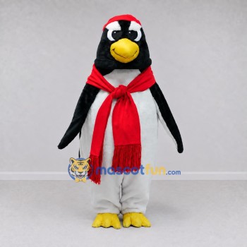 Custom Black and White Penguin with a Red Scarf Mascot Costume Adult Full Body Suit for Winter Events Custom Black and White Penguin with a Red Scarf Mascot Costume Adult Full Body Suit for Winter Events