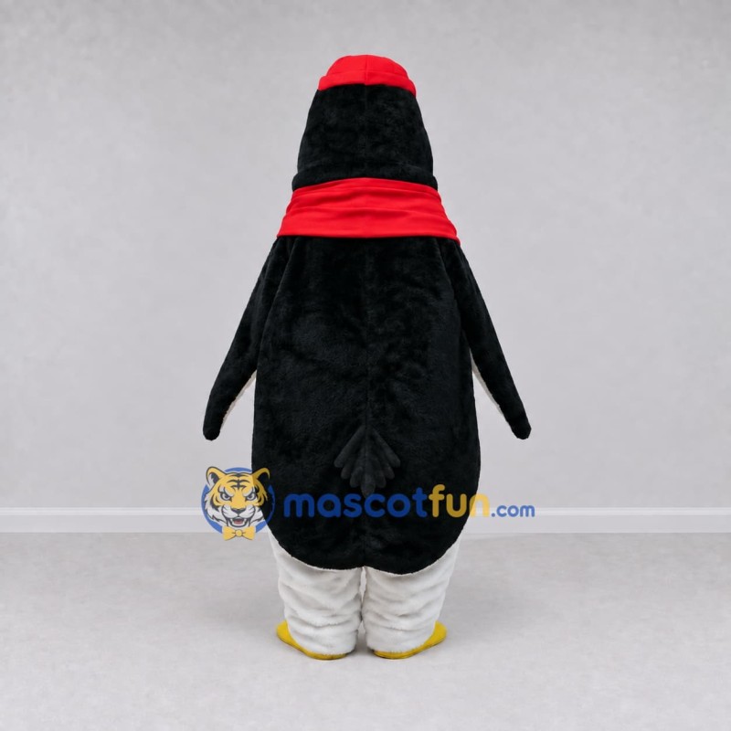 Custom Black and White Penguin with a Red Scarf Mascot Costume Adult Full Body Suit for Winter Events Custom Black and White Penguin with a Red Scarf Mascot Costume Adult Full Body Suit for Winter Events