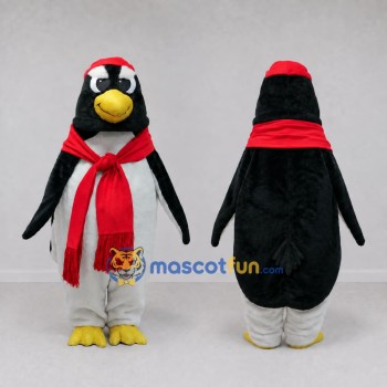 Custom Black and White Penguin with a Red Scarf Mascot Costume Adult Full Body Suit for Winter Events