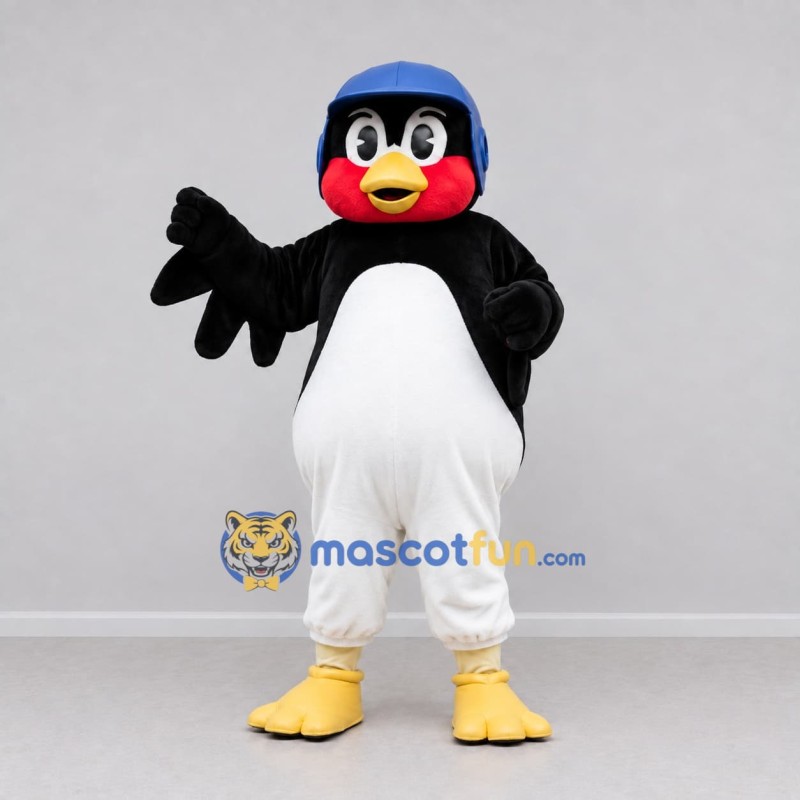 Custom Black and White Penguin Character with a Helmet Mascot Costume Adult Full Body Suit for Theme Parties