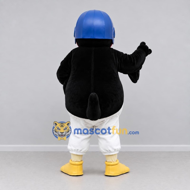 Custom Black and White Penguin Character with a Helmet Mascot Costume Adult Full Body Suit for Theme Parties
