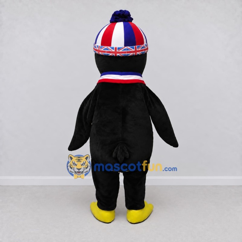 Custom Black and White Penguin in a Winter Hat and Scarf Mascot Costume Adult Full Body Suit for Winter Events Custom Black and White Penguin in a Winter Hat and Scarf Mascot Costume Adult Full Body Suit for Winter Events