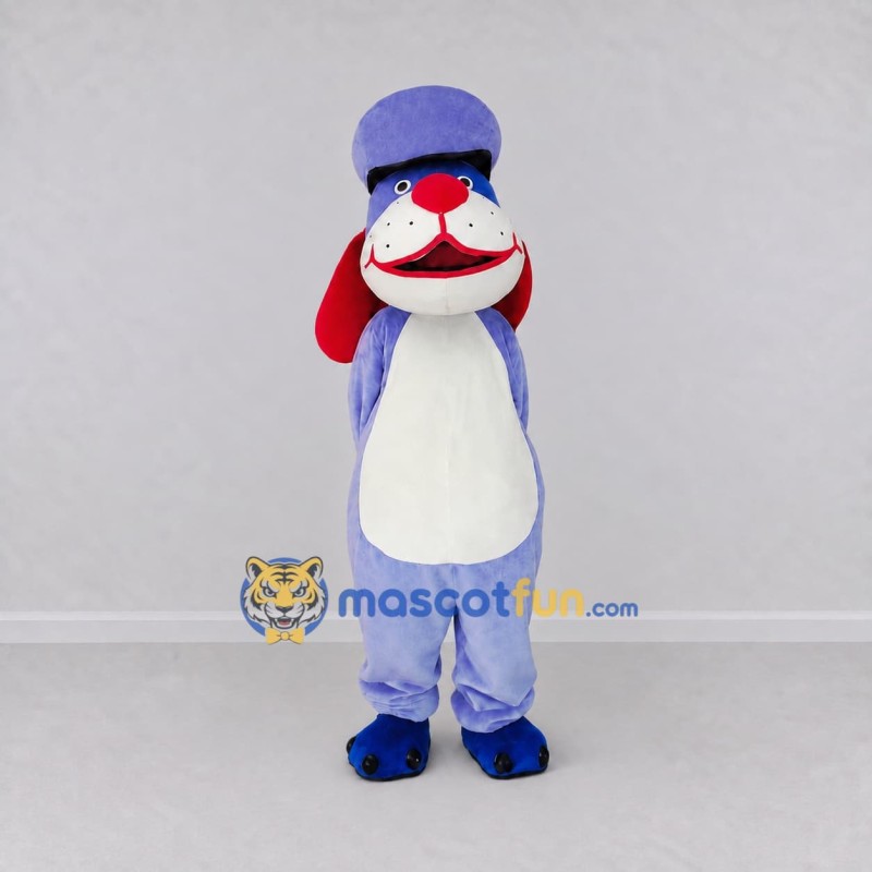Custom Lavender and White Dog Character with a Hat Mascot Costume Adult Full Body Suit for Theme Parties Custom Lavender and White Dog Character with a Hat Mascot Costume Adult Full Body Suit for Theme Parties