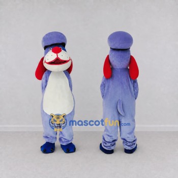 Custom Lavender and White Dog Character with a Hat Mascot Costume Adult Full Body Suit for Theme Parties